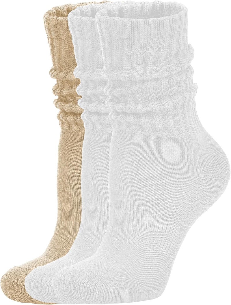AugRing Store Women's Scrunch Crew Socks Retro 3-Pack Solid Cotton Boot Calf Chunky Ribbed Cozy Slouchy Socks Size 5-11 - Image 1